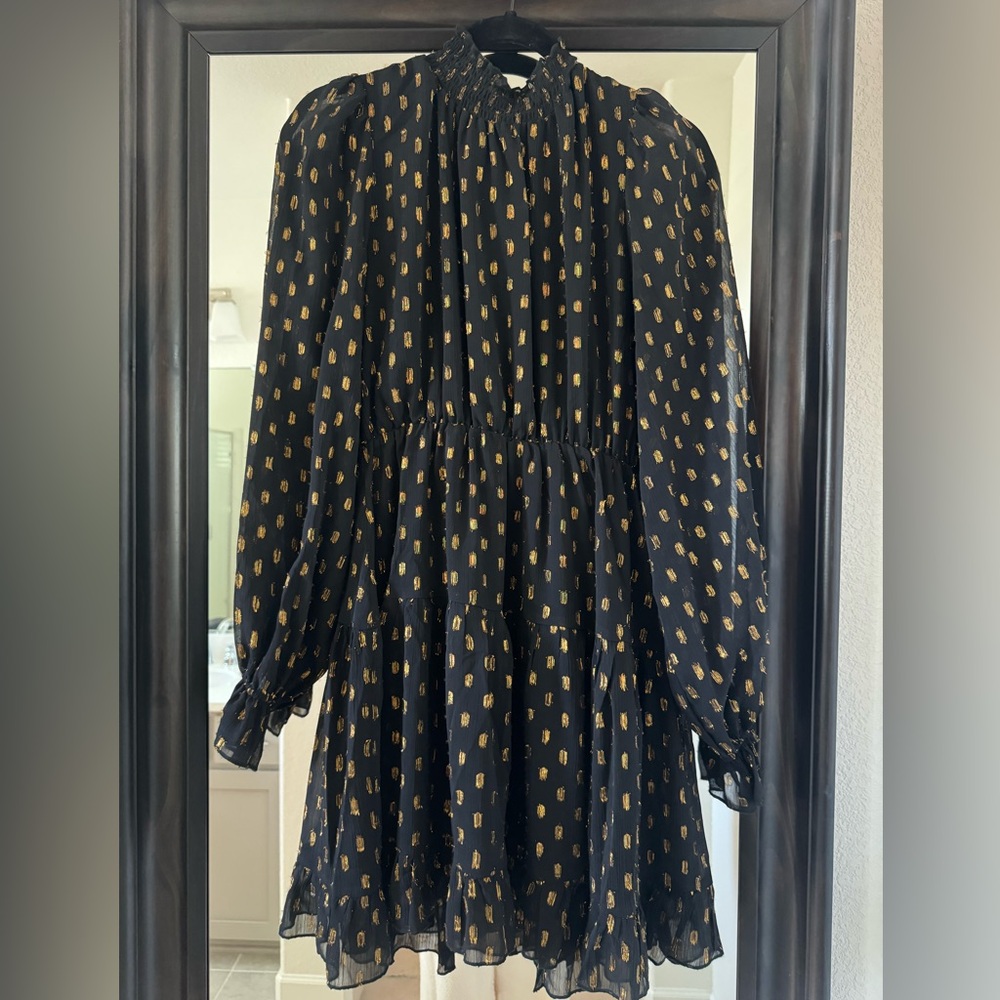 Black Mini Dress with Gold Dot Print